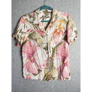 Caribbean Joe Floral Button Down Shirt - Pink and Green